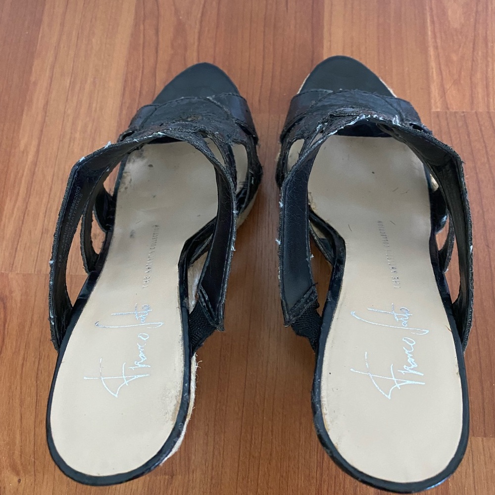 FRANKO SARTO THE ARTIST COLLECTION BLACK SNAKE SKIN ROPE HEEL SANDAL SIZE 6